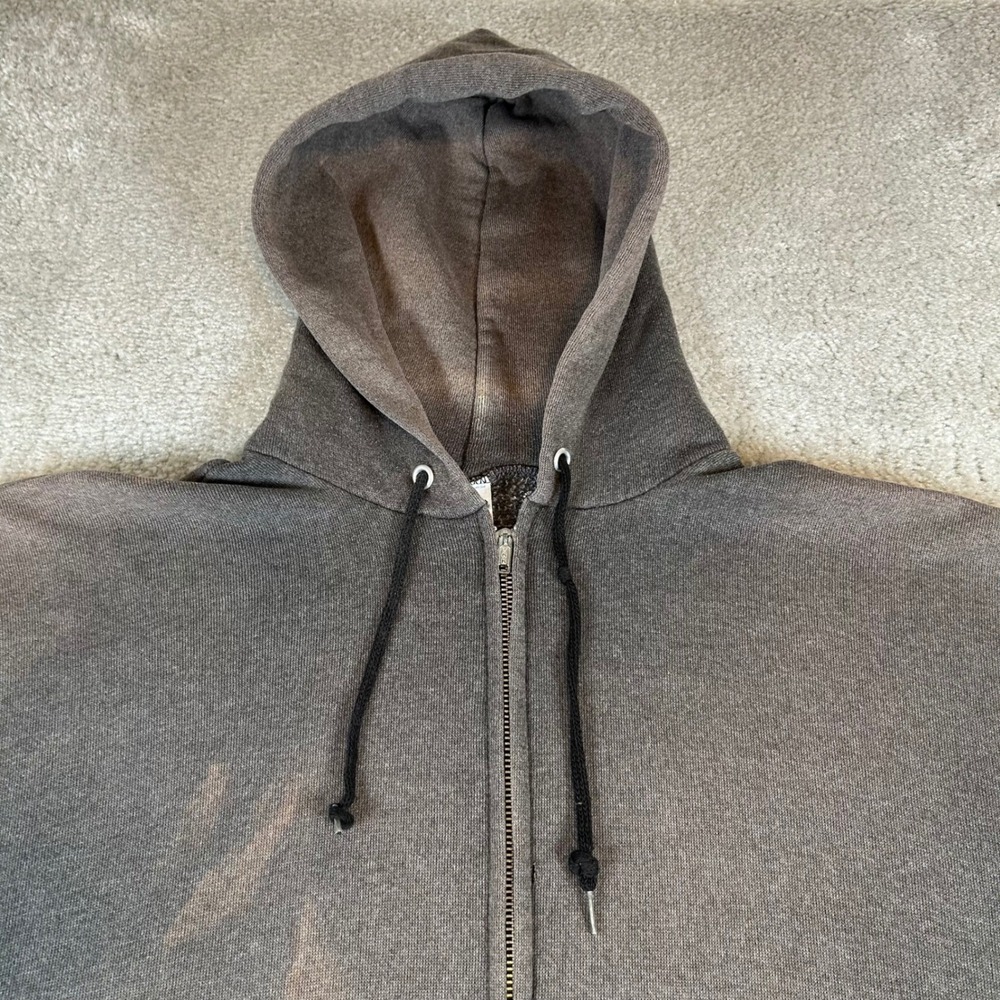 Vintage 80s Tultex Zip Up Hoodie Mens XL Brown Distressed Sun Faded Made In USA - Picture 2 of 16